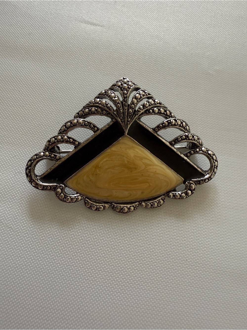 Avon Fan Pin Marcasite Chevron Modern Art Deco Brooch